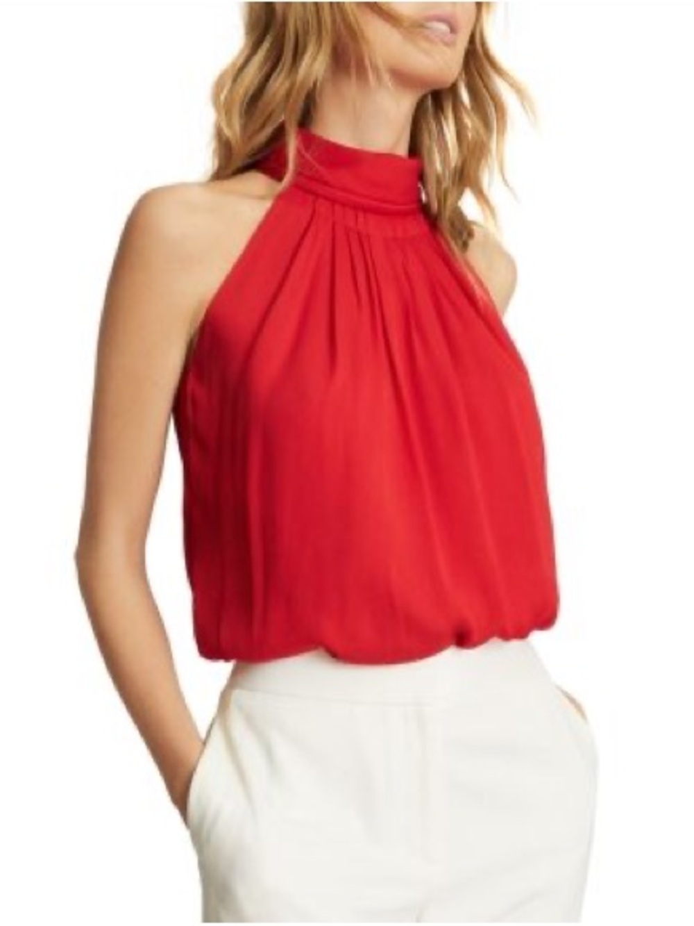 Reiss Daniella Red High-Neck Halter Blouson Camisole